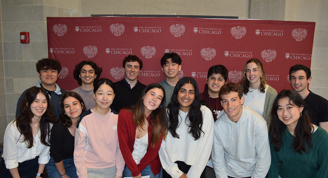 Group photo of the 2025 David S. Hu Prize winners. Top row from left to right: Brian Fu, Utkarsh Dandanayak, Alex Gordon, Giyoung Kwon, Gianfranco Miranda Romero, Aoife Stapleton, Alex Weiss. Bottom row from left to right: Katherine Papen, Elena Elbarmi, Georgiana Liang, Sian McAllister, Aneesha Mishra, Danny Werner, Helen Wu. Not pictured: Jess Xiong.