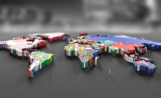 3d rendering of world map and flags