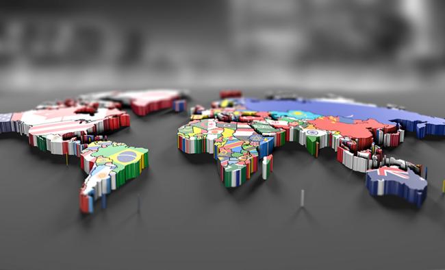 3d rendering of world map and flags